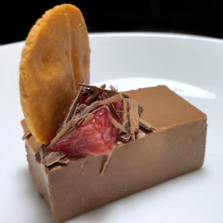 are dreams made of chocolate panna cotta with blood orange, chocolate shavings, and vanilla tuiles? yes. yes they are